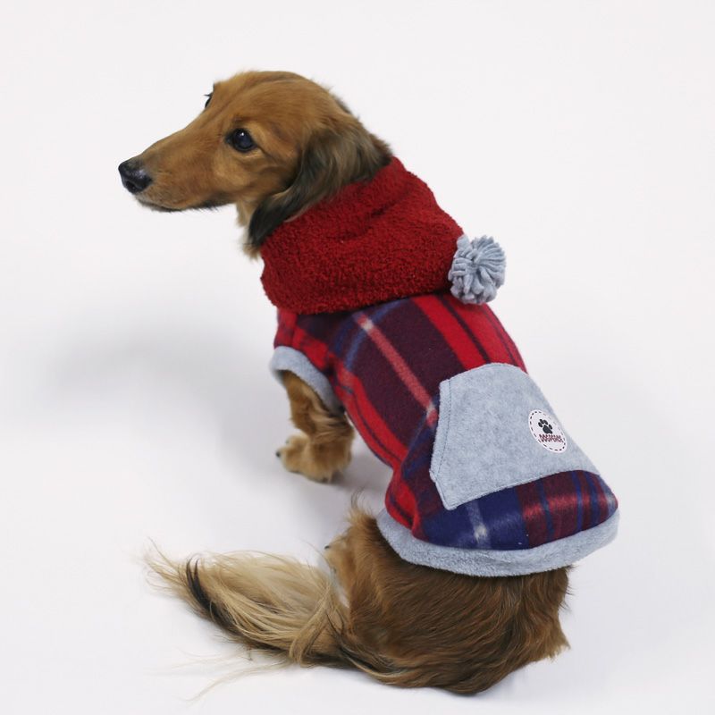 チェックフリースカンガルーポケットパーカー | 犬服通販ドッグピース