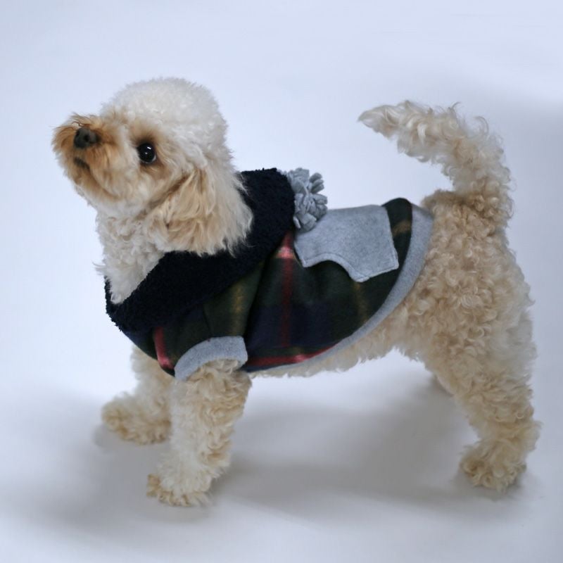 チェックフリースカンガルーポケットパーカー | 犬服通販ドッグピース