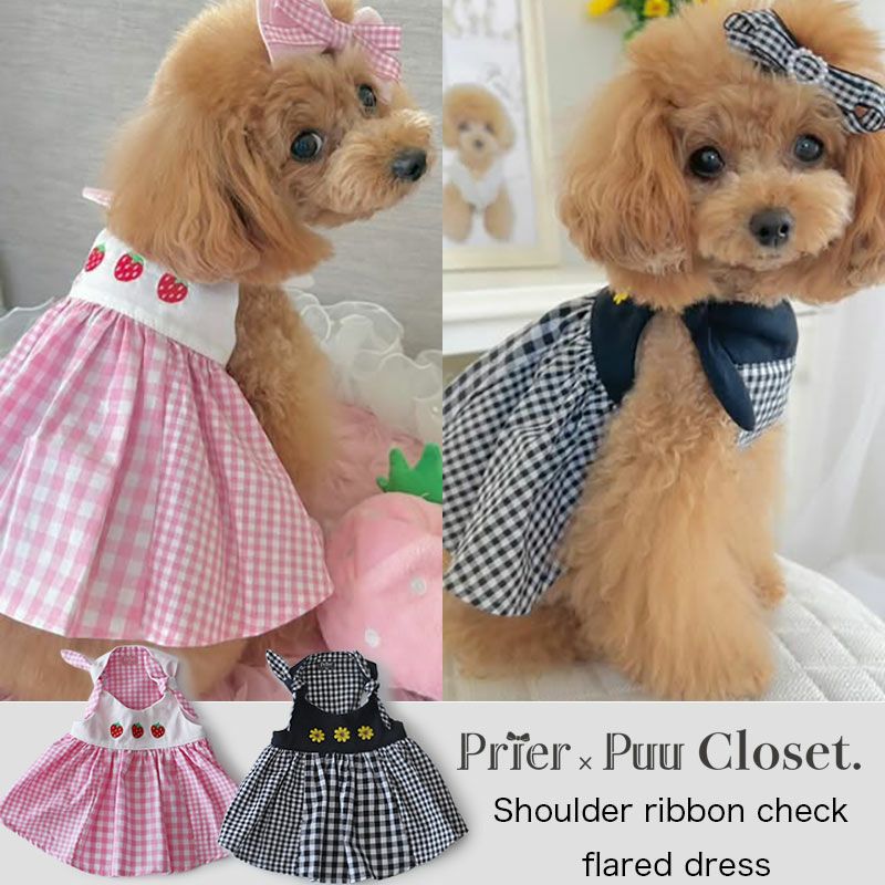 Prier × Puu Closet.] ショルダーリボン・チェック・フレアワンピース