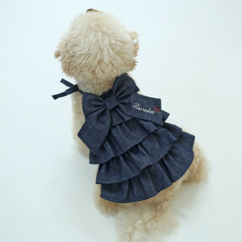 お名前刺繍］段フリル岡山デニムリボンキャミソール | 犬服通販ドッグ