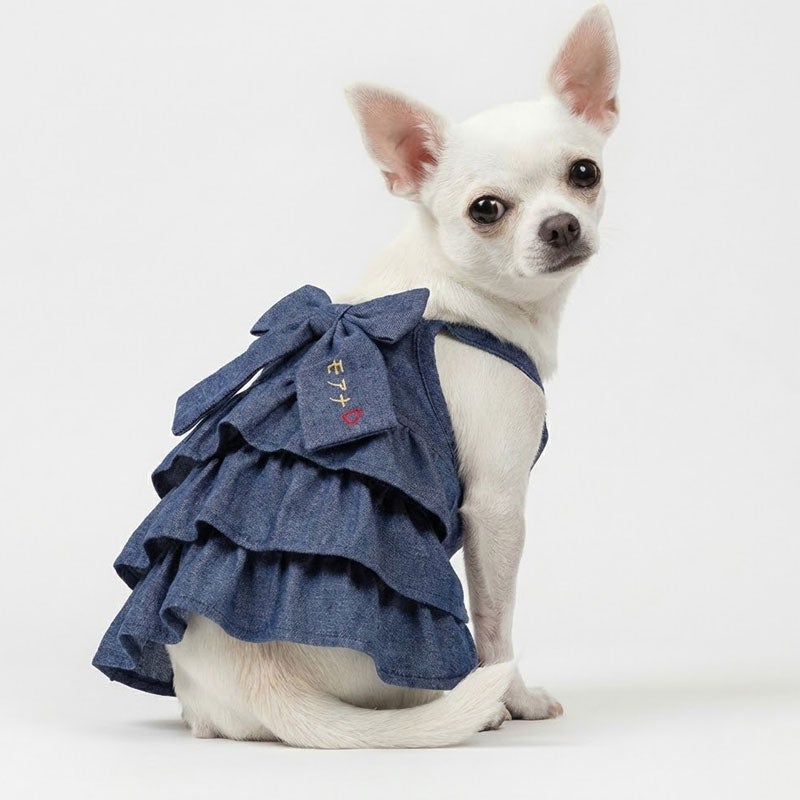 お名前刺繍］段フリル岡山デニムリボンキャミソール | 犬服通販ドッグ