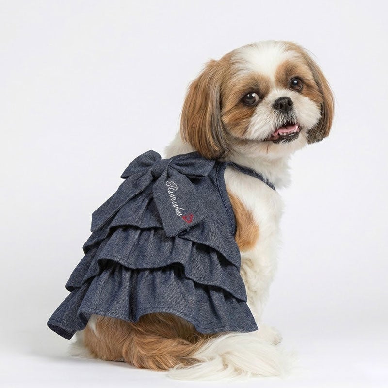 お名前刺繍］段フリル岡山デニムリボンキャミソール | 犬服通販ドッグ
