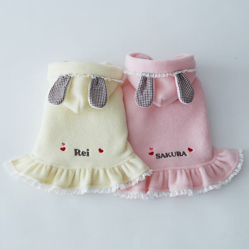 お名前刺繍］フリース・うさみみレースワンピース | 犬服通販ドッグピース
