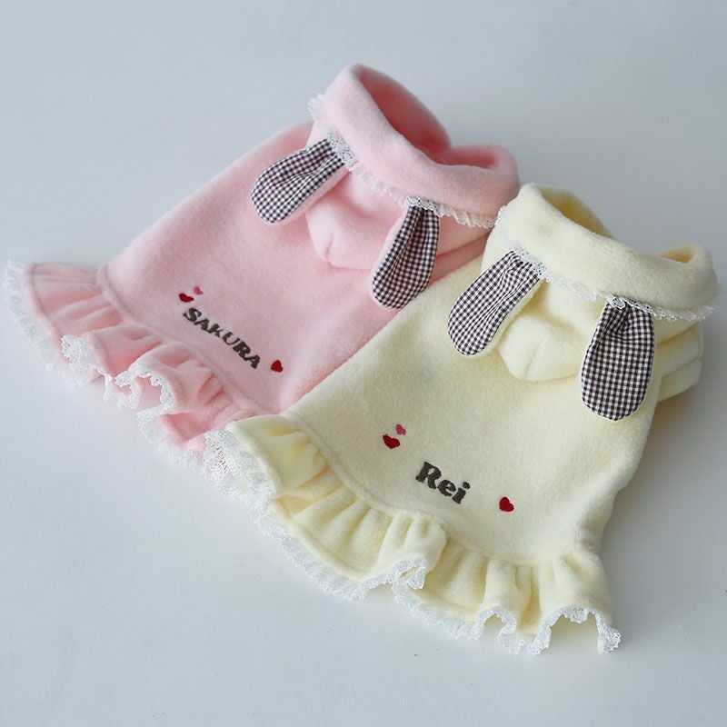 お名前刺繍］フリース・うさみみレースワンピース | 犬服通販ドッグピース