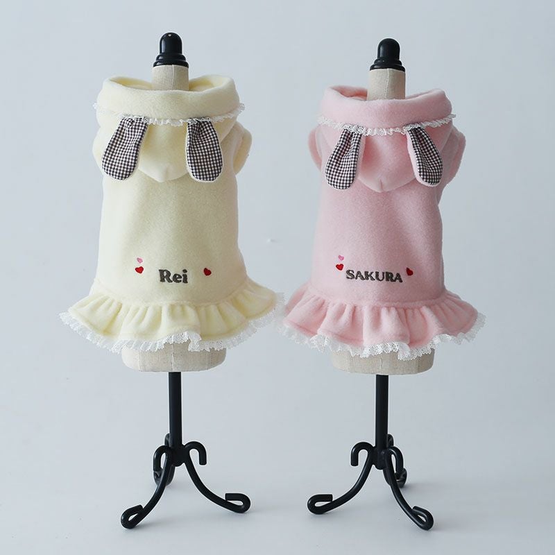 お名前刺繍］フリース・うさみみレースワンピース | 犬服通販ドッグピース