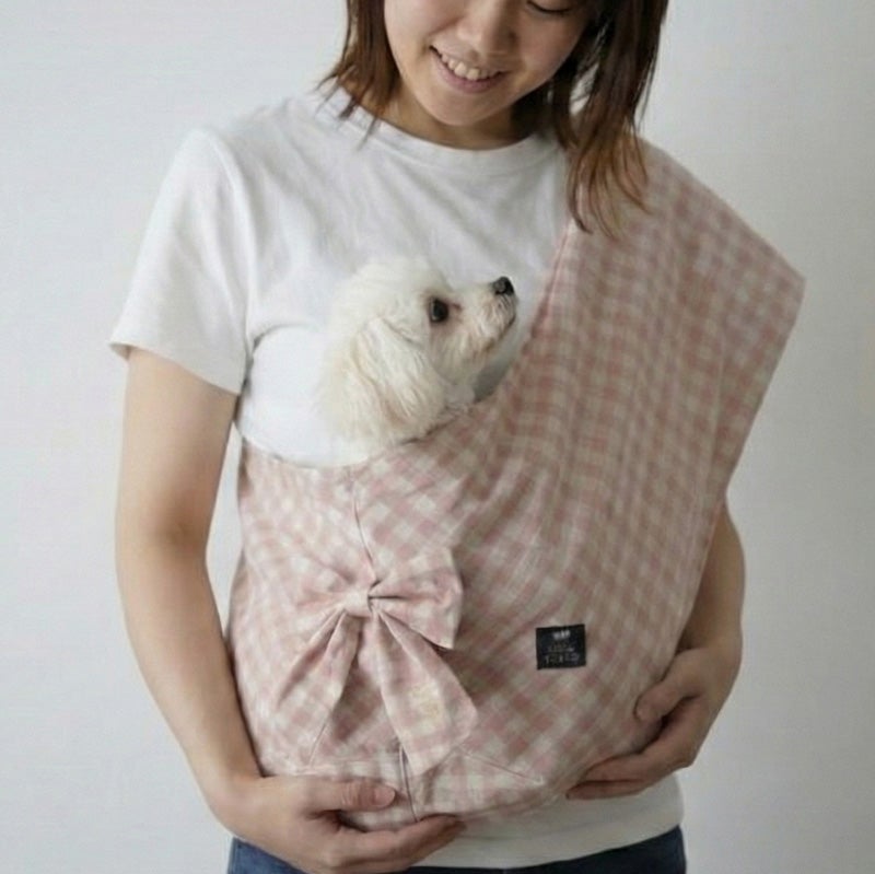 お名前刺繍 リボン・キャンバスチェックドッグスリング | 犬服通販