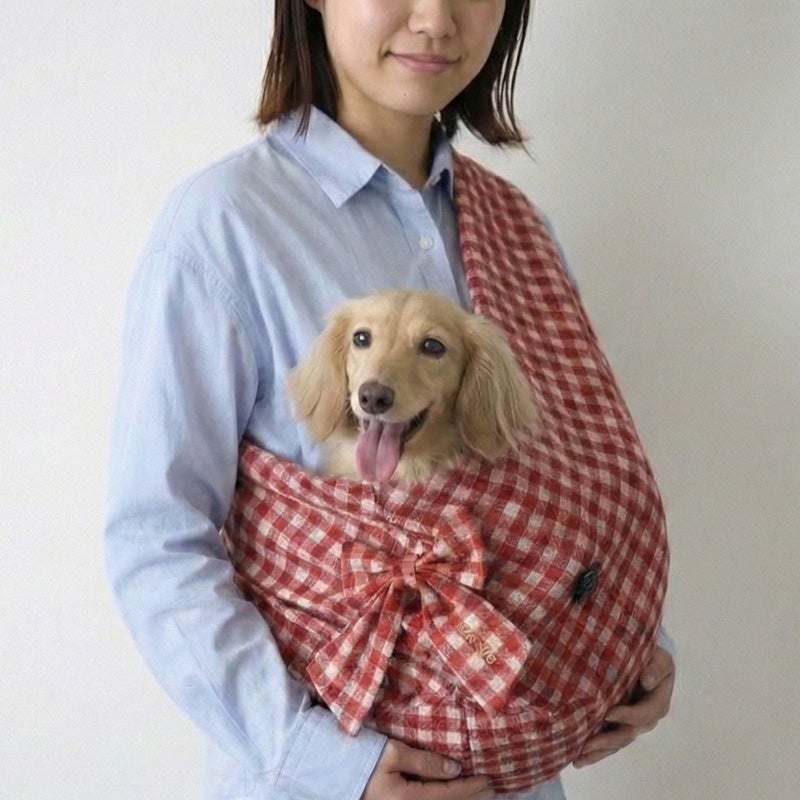 お名前刺繍 リボン・キャンバスチェックドッグスリング | 犬服通販
