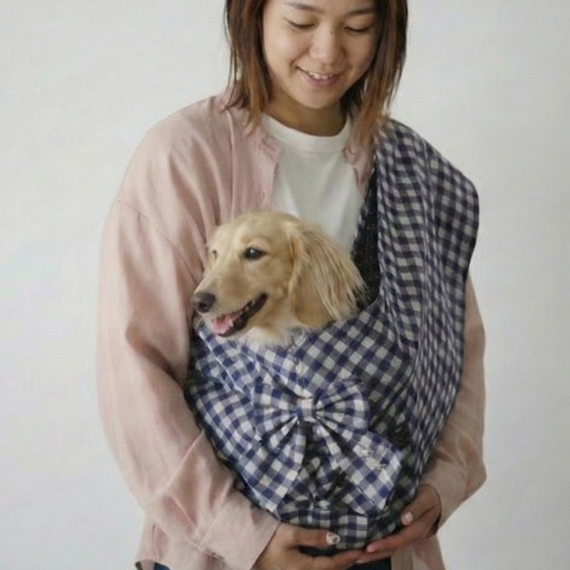お名前刺繍 リボン・キャンバスチェックドッグスリング | 犬服通販