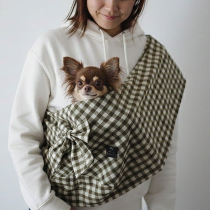 お名前刺繍 リボン・キャンバスチェックドッグスリング | 犬服通販