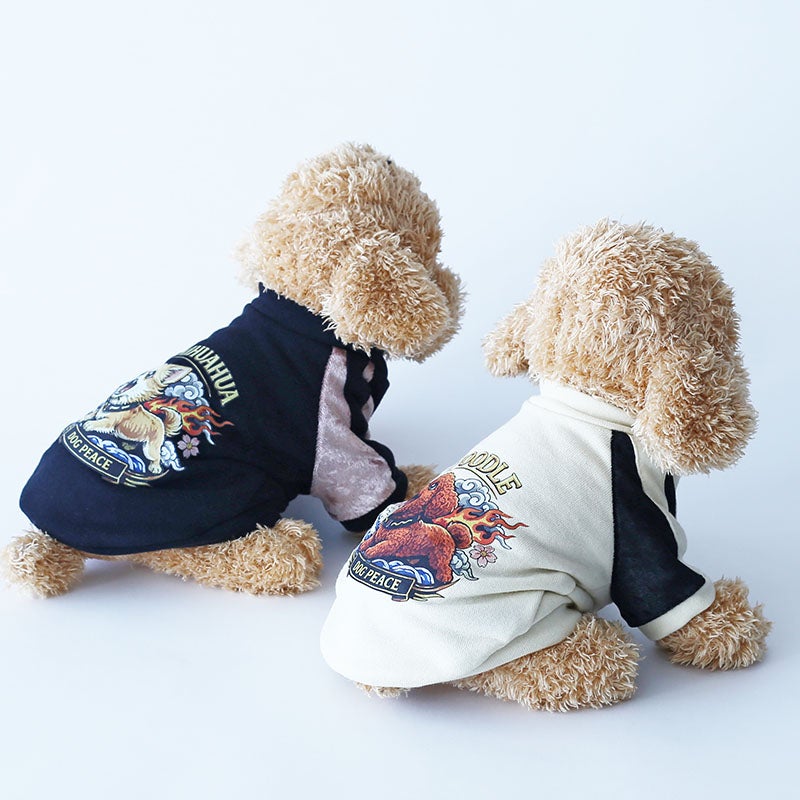 犬服ハンドメイド♡Uuu 予約限定ウェア]ワイルドドッグ・ベロアニットスカジャン | 犬服通販
