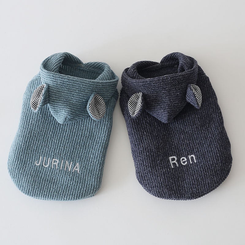お名前刺繍］ジャガード織ニット・くまみみパーカー | 犬服通販ドッグ