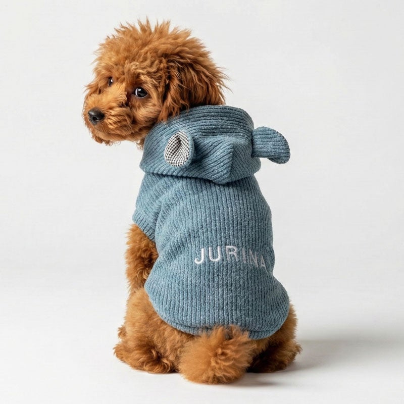 お名前刺繍］ジャガード織ニット・くまみみパーカー | 犬服通販ドッグ