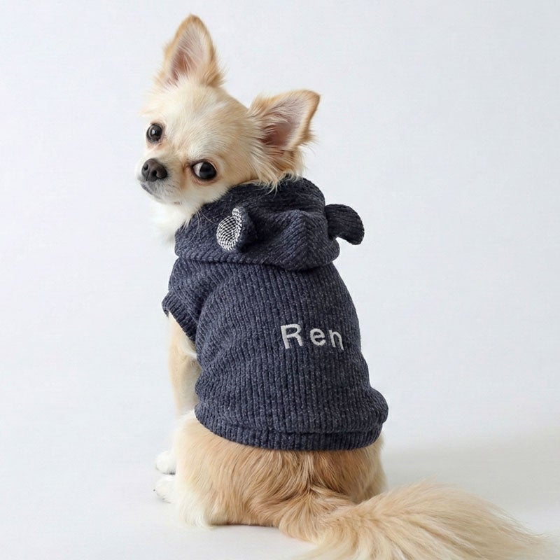 お名前刺繍］ジャガード織ニット・くまみみパーカー | 犬服通販ドッグ