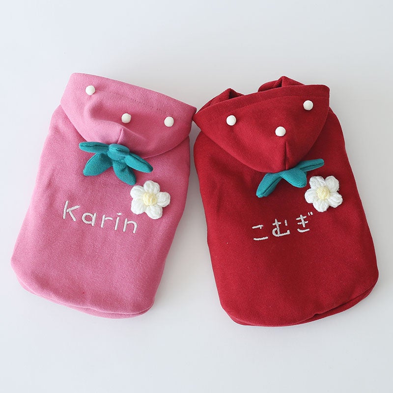 予約限定ウェア]お名前刺繍・いちごパーカー | 犬服通販ドッグピース