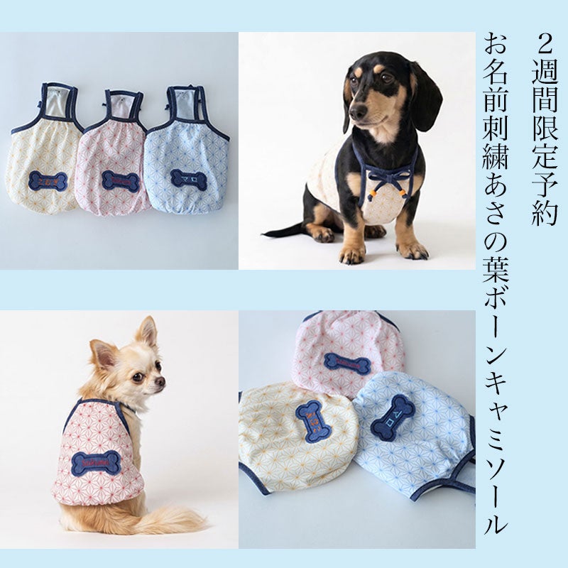 予約限定ウェア]お名前刺繍あさの葉ボーンキャミソール | 犬服通販
