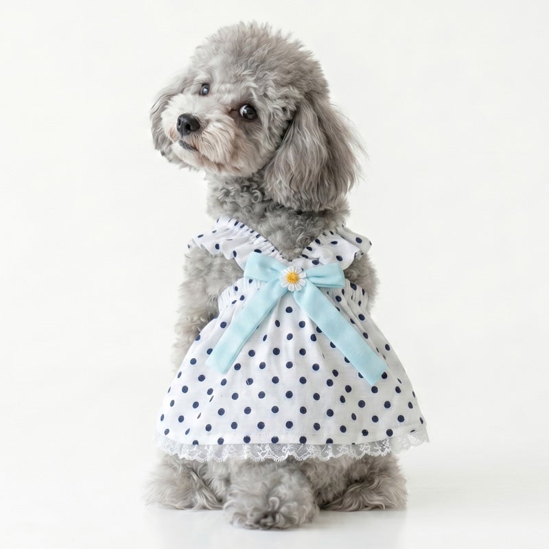 マーガレットリボン・ドットフリルワンピース | 犬服通販ドッグピース