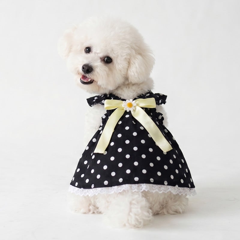 マーガレットリボン・ドットフリルワンピース | 犬服通販ドッグピース