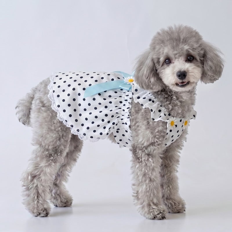 マーガレットリボン・ドットフリルワンピース | 犬服通販ドッグピース