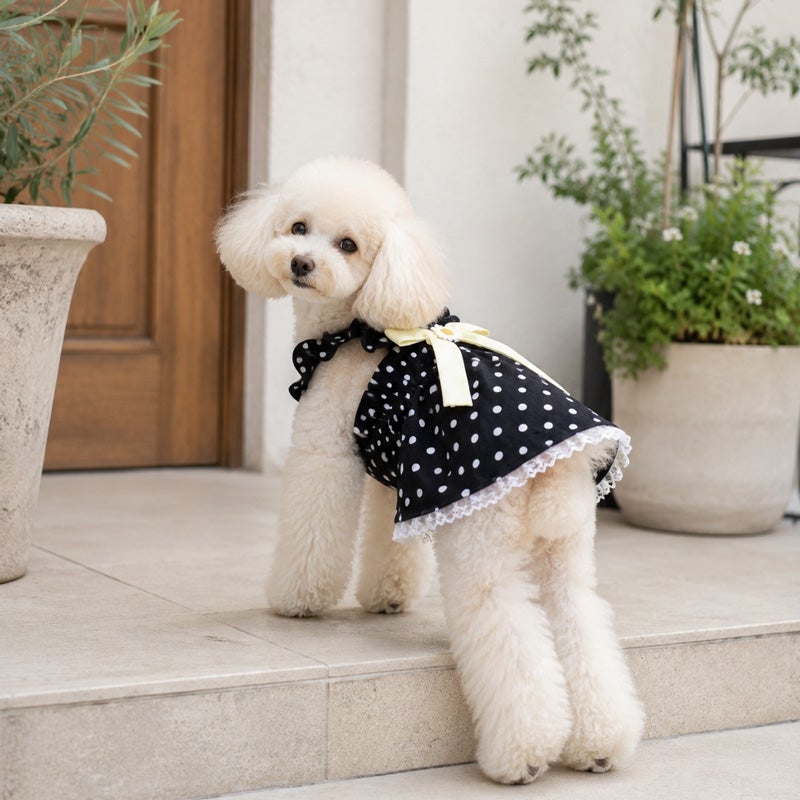 マーガレットリボン・ドットフリルワンピース | 犬服通販ドッグピース
