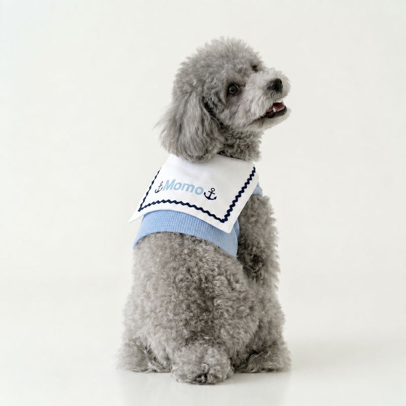 犬服　ママりん　ハンドメイド お名前プリント］保冷剤ポケット付きヴェリークール・セーラーマリン