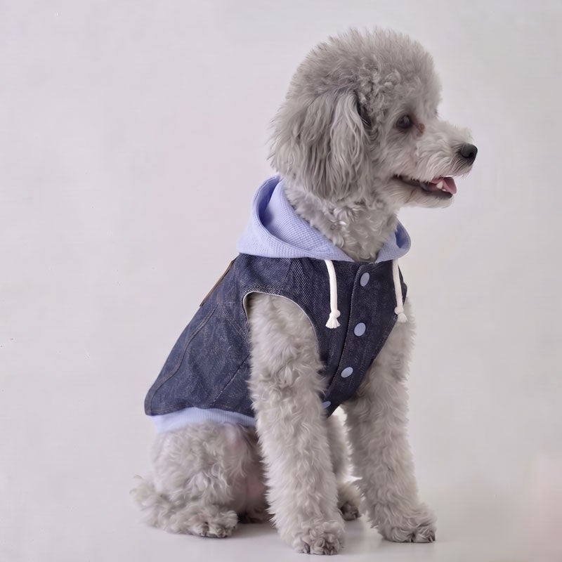 お名前レーザー刻印］犬種が選べる岡山デニム・重ね着風パーカーベスト