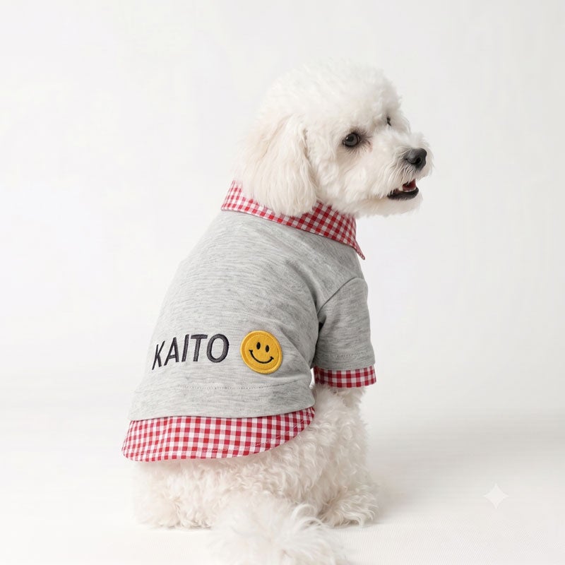 ペット服　お名前刺繍 お名前刺繍］スマイルネーム・ギンガムレイヤードシャツ | 犬服通販