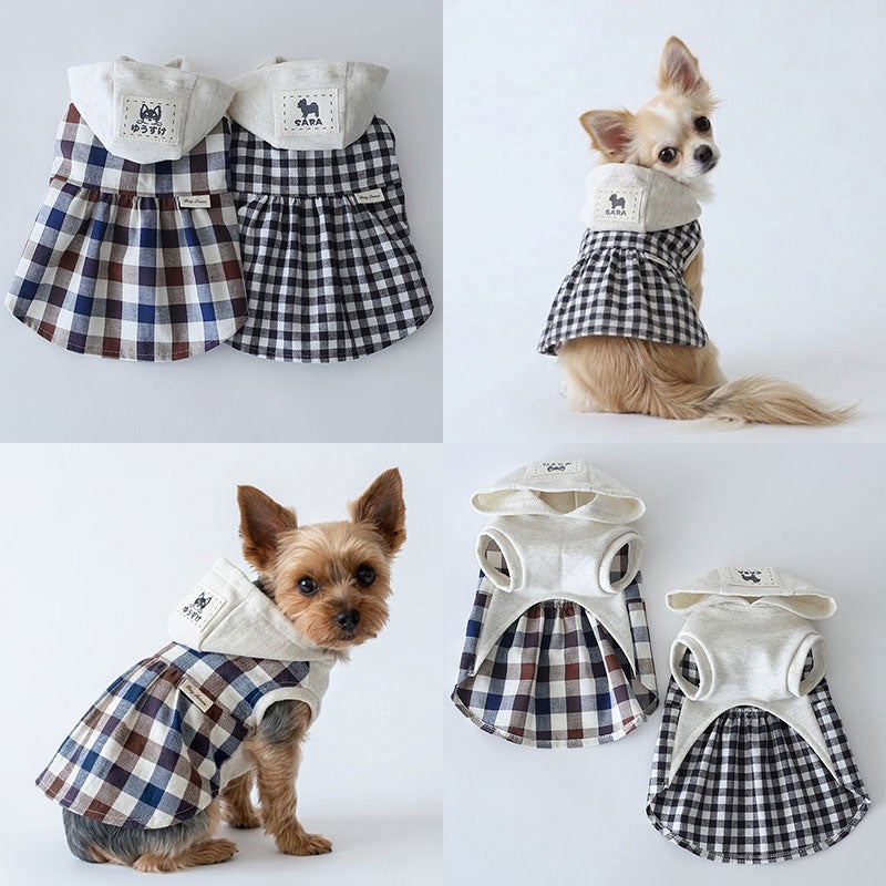 お名前タグ] やさしい杢カラーのコットンチェックチュニック | 犬服