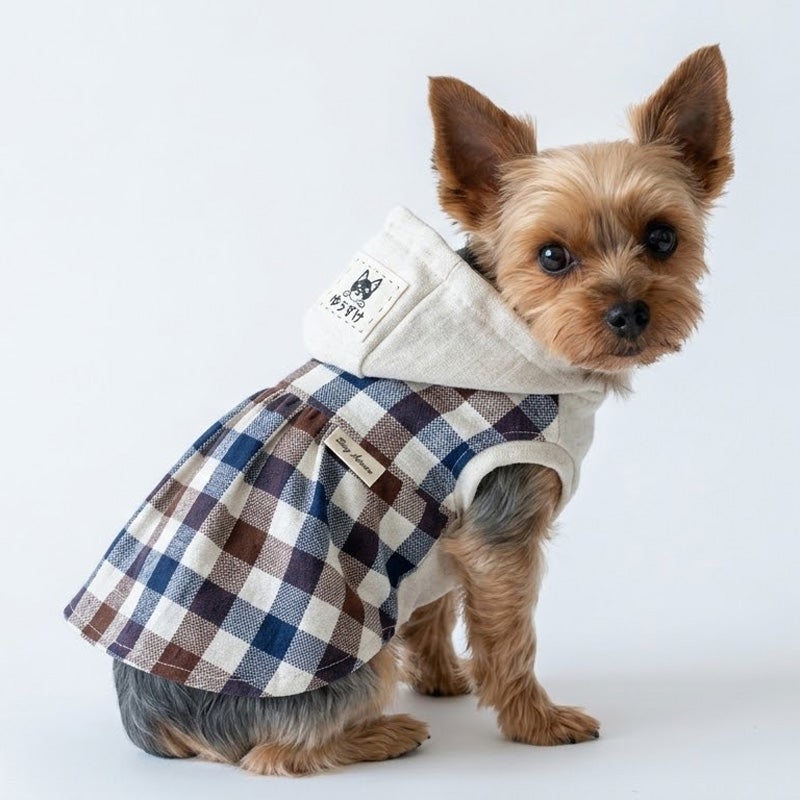 お名前タグ] やさしい杢カラーのコットンチェックチュニック | 犬服