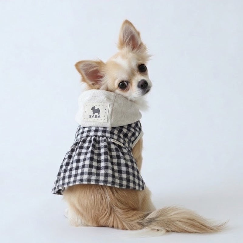 お名前タグ] やさしい杢カラーのコットンチェックチュニック | 犬服