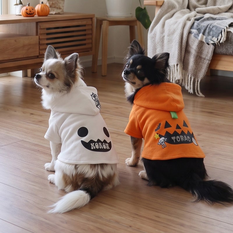 お名前プリント]ハロウィンおばけマント風パーカー | 犬服通販ドッグピース