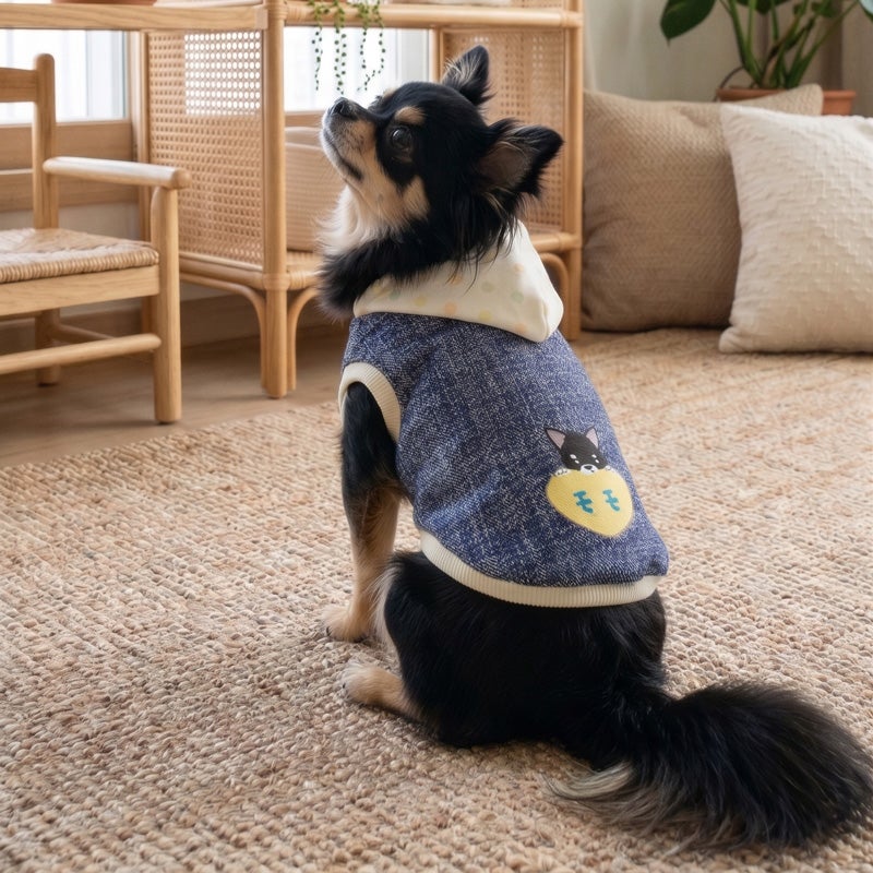 お名前プリント]デニムライク・ゆるふわドッグハート・パーカー | 犬服