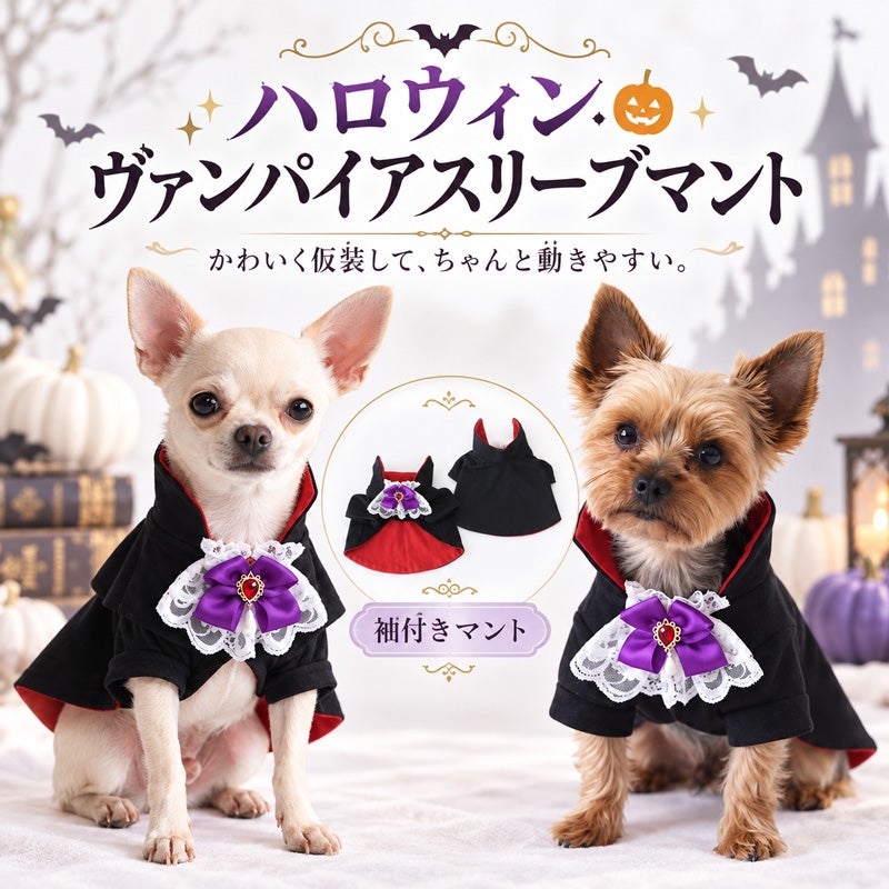 Lily犬服 Halloweenオーダー受付ページ ハロウィン・ヴァンパイアスリーブマント | 犬服通販ドッグピース